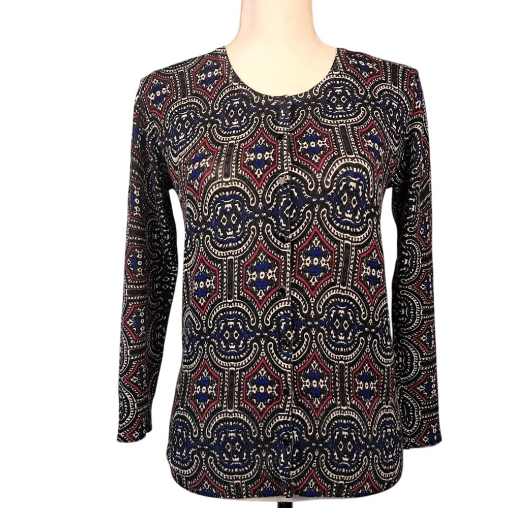 PREMISE STUDIO S Paisley Cardigan Black Red Long Sleeve‎ Funky Chic Layering